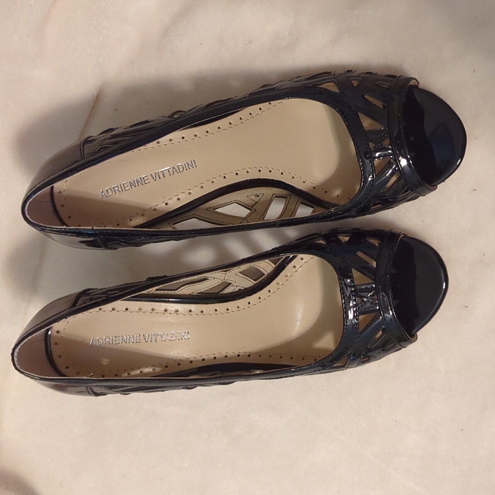 Adrienne Vittadini black patent cutout heels